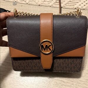 Michael Kors Dark Brown and Tan Crossbody Bag